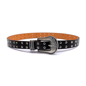 Cintura in vera pelle con fibbia singola goffrata 2,5 cm x 110 cm, fibbia argentata, cintura alla moda. - Product Image 1