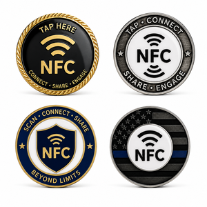 Pièces de défi intelligentes NFC personnalisées, pièces à puce plaquées or NFC - Product Image 1