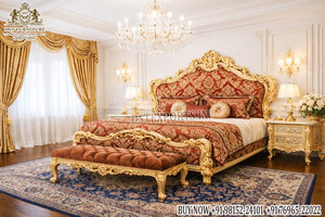 Exclusivo Juego de Muebles de Dormitorio Europeo Tallado a Mano, Cama de Madera Tallada de Primera Calidad, Juego de Cama Estilo Corona Tapizado, EE. UU. - Product Image 3