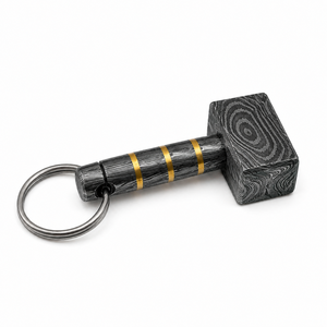 Handmade Damascus Steel Hammer <b>Keychain</b> with Stainless Steel Ring <b>Customized</b> Shape Durable Classic Style Inlay Design Gift - Product Image 5