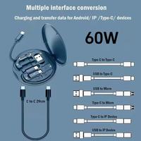 Set Kabel Data TPE Pengisian Cepat 3A Multiport Micro-USB 6-in-1 dengan Logo Kustom dan Kotak Penyimpanan untuk Ponsel