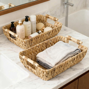 Wicker <b>Storage</b> Baskets with Wooden Handles Hand Woven Water Hyacinth <b>Storage</b> Basket Water Hyacinth <b>Storage</b> <b>Box</b> - Product Image 1