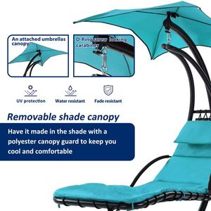 53.15-Inch Outdoor Teal Curved Steel Hammock Lounge Chair with Built-In Pillow and Removable Canopy - Product Image 3