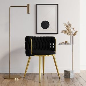 Silla de comedor con respaldo de barril Negro Nórdico Sweave, silla redonda decorativa con tapicería de terciopelo - Product Image 2