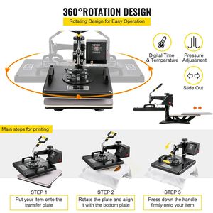 Pressa a Caldo Automatica 6-in-1 da 110V per T-shirt, Cappellini e Berretti, Macchina Tagliatrice per Vinile da 53 Pollici con Supporto da Pavimento, Include Componenti - Piastra Riscaldante - Product Image 4