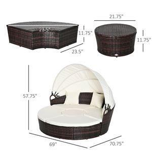 Ensemble de 4 canapés-lits d'extérieur en rotin tressé résistant aux intempéries avec auvent et oreillers en mousse pelucheuse thermolaquée pour hôpital - Product Image 3