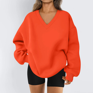 Sudadera Unisex con Capucha y Cuello en V, Forrada, de Invierno, 100% Algodón Ecológico, Transpirable, Tejida, Casual para Mujer, Color Sólido - Product Image 5