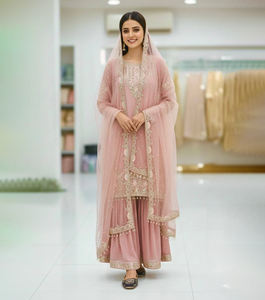 Lentejuelas indias bordadas Sharara Gharara Kurti Set diseñador paquistaní Ropa Étnica 3 piezas cosido Combo Georgette tela - Product Image 1