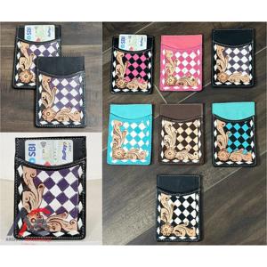 Tarjetero de Cuero Genuino 100% Hecho a Mano, Diseño Minimalista y Delgado para Tarjetas de Crédito e Identificación, con Patrón a Cuadros, Personalizable OEM/ODM - Product Image 1