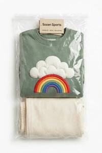 เสื้อสเวตเชิ้ตคอกลมสีเขียวสำหรับผู้หญิงและชุดกางเกงขายาว แต่งลายดอกไม้ สไตล์ลำลอง สำหรับชุดลำลอง ผ้าโพลีเอสเตอร์ฟลีซ เอวยางยืด สำหรับฤดูใบไม้ร่วง - Product Image 4