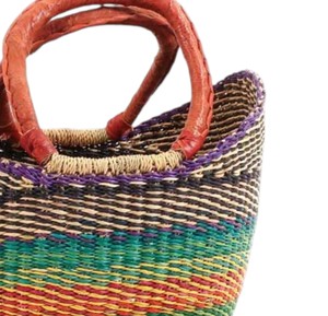 Premium <b>Red</b> Leather Handle Seagrass Handbags Handmade MultiColor Woven Straw Tote <b>Bag</b> Fashion Women Summer Beach Purse OEM - Product Image 4
