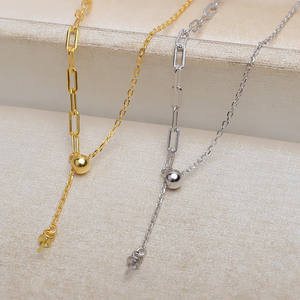 Chaîne en argent S925 de style AB en forme de Y, avec un seul perle, ajustable, manchon vide pour collier de perles, pendentif, composants de bijoux - Product Image 3