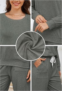 Conjunto de Pijama para Mujer, Cuello en V, Manga Corta, Ropa de Dormir de Dos Piezas, Mezcla de Bambú - Product Image 2