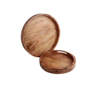 Plateau rond en bois massif écologique, plateau de service en bois naturel pour le café, le thé, les aliments, les desserts - Product Image 3