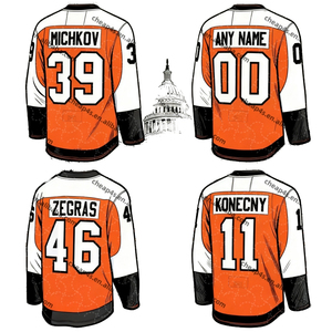 Camiseta de hockey sobre hielo personalizada para hombre, sublimada, naranja y blanca, de manga larga, que absorbe la humedad, uniforme de equipo, talla adulta, regular - Product Image 1