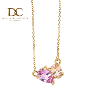 IGI Certified 14KT <b>Solid</b> Yellow <b>Gold</b> Necklace <b>Pendant</b> with Lab Grown Padpardscha Sapphire and Morganite Gemstone Women's Jewelry - Product Image 1