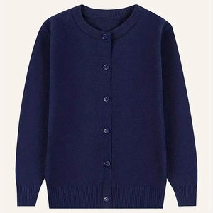Cárdigan Clásico Personalizable para Niña, Cuello Redondo, Botones, Manga Larga, Tejido Sólido, Suéter Informal para la Escuela, Lavable a Máquina - Product Image 2