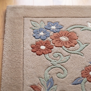 Tapis tufté à la main motif floral médaillon, beige taupe, en laine, motif botanique vintage, vente en gros sur mesure - Product Image 6
