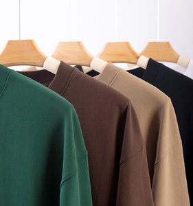 T-shirts à manches longues pour hommes, 330 grammes, col étroit, manches longues, pur coton, taille oversize - Product Image 2