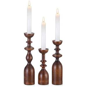 Handmade Mango Wood Pillar Candle Holder <b>Set</b>, Vintage Brown Wooden Candle Stand for Home Decor Wedding Centerpiece candle pillar - Product Image 5