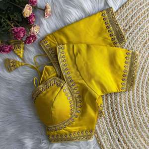 Blusa de seda italiana suave, completamente cosida y lista para usar, con diseño de lentejuelas Zari y bordado con hilo. - Product Image 3