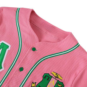 AKA Baseball Jersey for Women Pink Green <b>Button</b>-Up Sports Jersey Short Sleeve Casual Greek Apparel Pink Green Color - Product Image 4