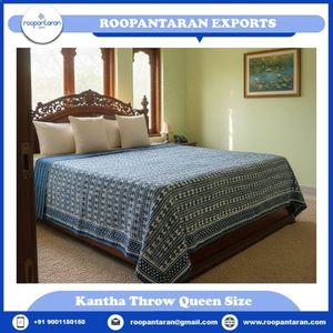 Hand Block Printed Indian Cotton Sanganer Kantha Queen Size Throws Large Width Handmade <b>Quilt</b> Traditional Homes <b>Bedding</b> Decor - Product Image 2