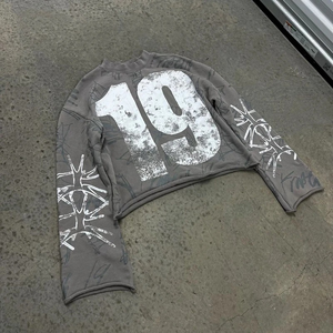 เสื้อยืดสตรีทแวร์ทรงโอเวอร์ไซส์ ผ้าคอตตอนฟอกสีสไตล์วินเทจ ตกแต่งด้วยคริสตัล ทรงบ็อกซี่ ตัดเย็บแบบครอป พิมพ์ลายกราฟิก สำหรับผู้ชาย - Product Image 1