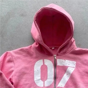 <b>Pink</b> Hooded Zipper <b>Sweatshirt</b> Unisex Regular Fit Casual Fleece Cotton Screen Print Front Pocket Autumn Style - Product Image 2