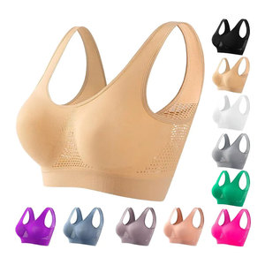 Seamless Solid Color Racerback Sports Bra For Women Medium Support Yoga Breathable Mesh Spandex Polyester Stretch Fabric - Product Image 1