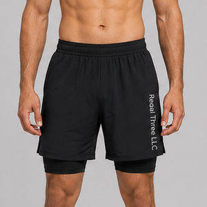 Custom Printed <b>Compression</b> Double Layer <b>Shorts</b> <b>Men</b> Sport Training Mid Waist <b>Shorts</b> 2 in 1 Quick Dry 220 GSM Workout Wear <b>Shorts</b> - Product Image 1
