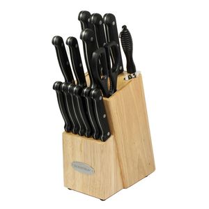 Set di coltelli tradizionale KS1187 da 15 pezzi con blocco naturale, kit di utensili da cucina premium - Product Image 1