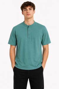 Mens Teal Green Henley T <b>Shirt</b> Minimal Plain Casual <b>Half</b> Sleeve Tee Modern Slim Fit Top <b>Button</b> Placket Round Neck Style Premium - Product Image 5