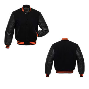 Veste universitaire, veste de baseball, logo personnalisé, vestes varsity noires de luxe, manches en cuir, veste varsity Letterman pour homme - Product Image 3