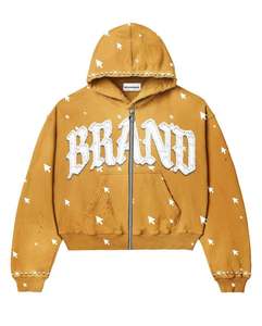 Ensemble deux pièces surdimensionné personnalisé pour homme 2026 – Survêtement en coton avec broderie effet vieilli, sweat à capuche et pantalon, orné de strass - Product Image 2