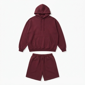 Conjunto de Sudadera con Capucha Lisa de Felpa Francesa y Pantalones Cortos a Juego para Gimnasio, de Algodón Pesado, Estilo Casual para Descansar, Venta al por Mayor - Product Image 4