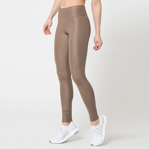 High Waist Seamless Full Length <b>Leggings</b> <b>Thermal</b> Breathable Casual Solid Taupe Sporty Style Stretch Knitted Women's - Product Image 3
