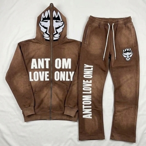 Ensemble 2 pièces décontracté pour homme, hiver, en coton épais 100%, avec sweat à capuche uni et pantalon de jogging empilé, respirant et effet vieilli - Product Image 5