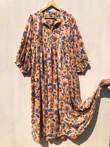 Robe midi en coton écologique à motifs floraux pour femme, robe personnalisée, tenue décontractée d'été, imprimée au bloc, vêtement de plage, vêtement de nuit, vente en gros - Product Image 3