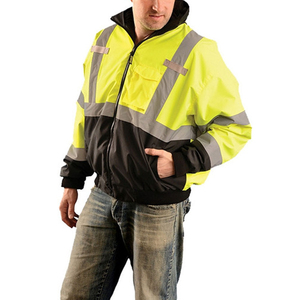 New Arrival Reflective Safety Winter Bomber <b>Jacket</b> Stand Collar Front <b>Workers</b> OEM ODM Service Waterproof Canvas Work Wear Men - Product Image 1