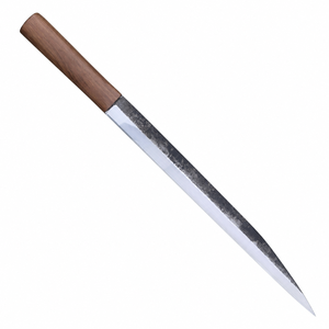 Couteau à filet long et étroit avec manche en bois brun, lame argentée, finition forgée foncée, pointe aiguisée pour trancher la viande et le poisson - Product Image 3