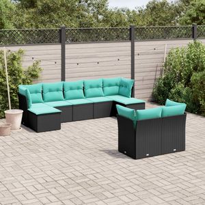 Conjunto de Sofás de Jardín de Ratán PE Negro y Azul con Muebles de Patio de Acero con Recubrimiento en Polvo - Product Image 1