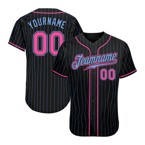 Auténtica Camiseta de Béisbol Personalizada con Rayas Azul Claro y Rosa, Tejido Transpirable de Calidad - Product Image 5