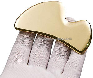 Outil facial Gua Sha de luxe en laiton massif, poli miroir, en métal doré, pour sculpter le visage et le corps, plaque de raclage pour la mâchoire, vente en gros - Product Image 4