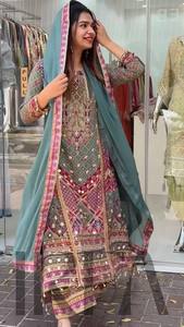 Ensemble Salwar Premium pour Femme en Faux Georgette, Imprimé Numérique, Broderie Miroir Chakri Véritable, Infroissable, Séchage Rapide, Designer - Product Image 2