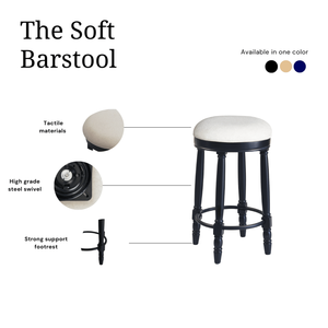 Set di 2 Sgabelli da Bar in Legno con Seduta Girevole a 360 Gradi, Cuscino Bianco e Nero, Altezza da Bancone per Bar - Product Image 4