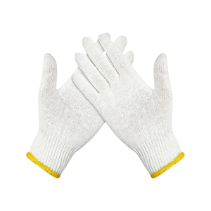 Cotton Safety <b>Gloves</b> <b>Knit</b> Wrist Anti-Slip General Purpose Work <b>Gloves</b> White with Yellow Cuff - Product Image 5