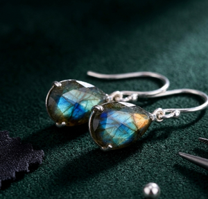 Elegant Labradorite <b>Earrings</b> 6 Inch <b>Long</b> 925 Sterling <b>Silver</b> 18K Gold Plated Party Wear <b>Earrings</b> Everyday Wear - Product Image 3