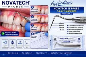เครื่องหมายของ Novatech SE Probe 3-6-8-11 # หัววัดโรคปริทันต์แบบปลายเดี่ยว 30 ชิ้น ทำจากสแตนเลสสตีล ยี่ห้อ Zetomed Pro - Product Image 2