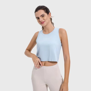 Débardeur court côtelé en coton pour femme, sans manches, col rond, style personnalisé, décontracté, pour l'été - Product Image 4